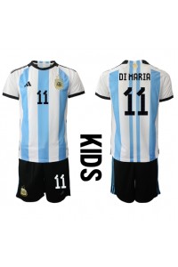 Argentina Angel Di Maria #11 Babyklær Hjemme Fotballdrakt til barn VM 2022 Korte ermer (+ Korte bukser)